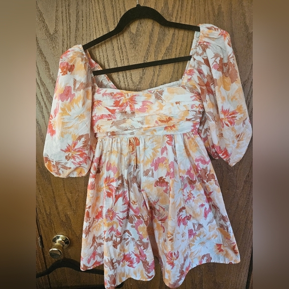 Abercrombie & Fitch Puff Sleeve Floral Mini Dress With Pockets Xs - Picture 2 of 8